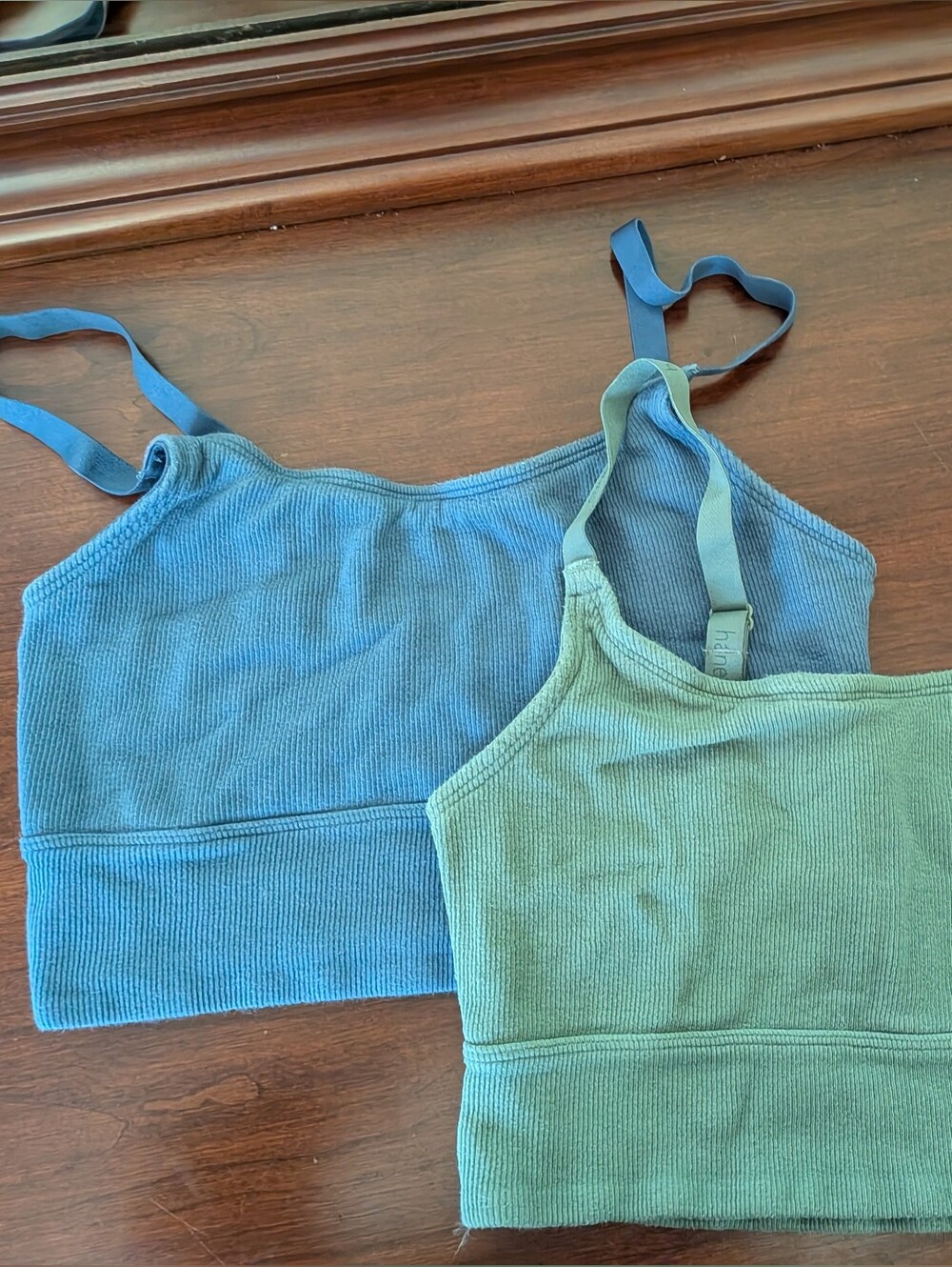 Hanes Ribbed Longline Bralettes - Size Large Blue & Sage
